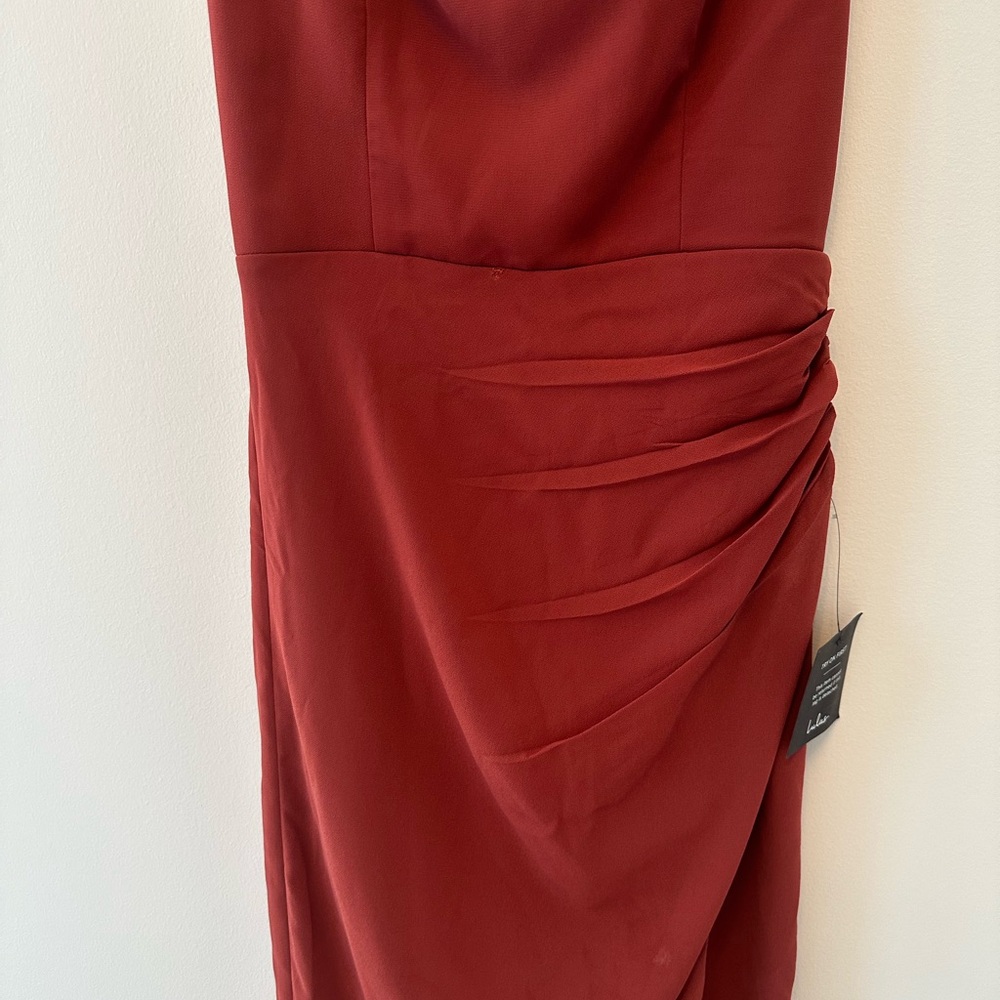 Lulus Glamorous Disposition Rust Ruched Maxi Dress size XS - Picture 3 of 7